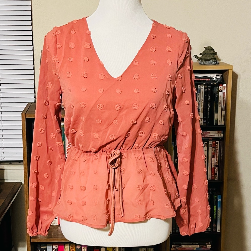 Shein peachy pink draw string blouse